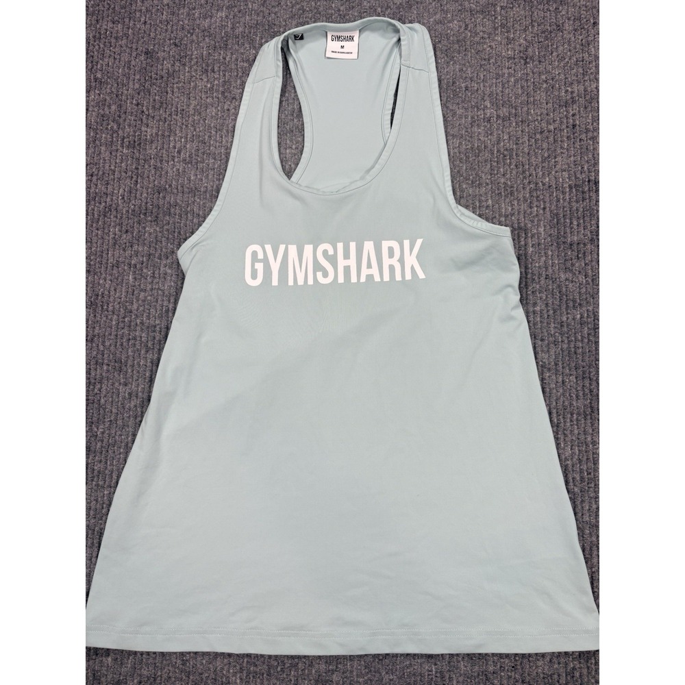 Gymshark Women's Medium Blue Green Racerback Tank Top Pink Logo Athletic Gym